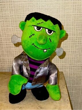 Green Frankenstein Plush Toy with Silver Jacket - Kids Stuffed Monster